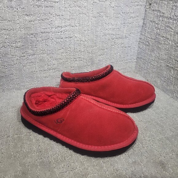 UGG Tasman II Kids Size 3 Samba Red Suede Shearling Lining Slip On Slippers Shoe - Picture 5 of 11